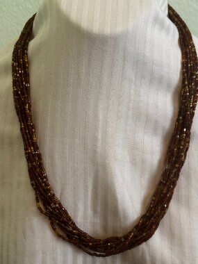 LOVELY! NEW 25" GOLD & LIGHT BROWN BEADED NECKLACE TWIST OR LOOSE QUICK SHIP!